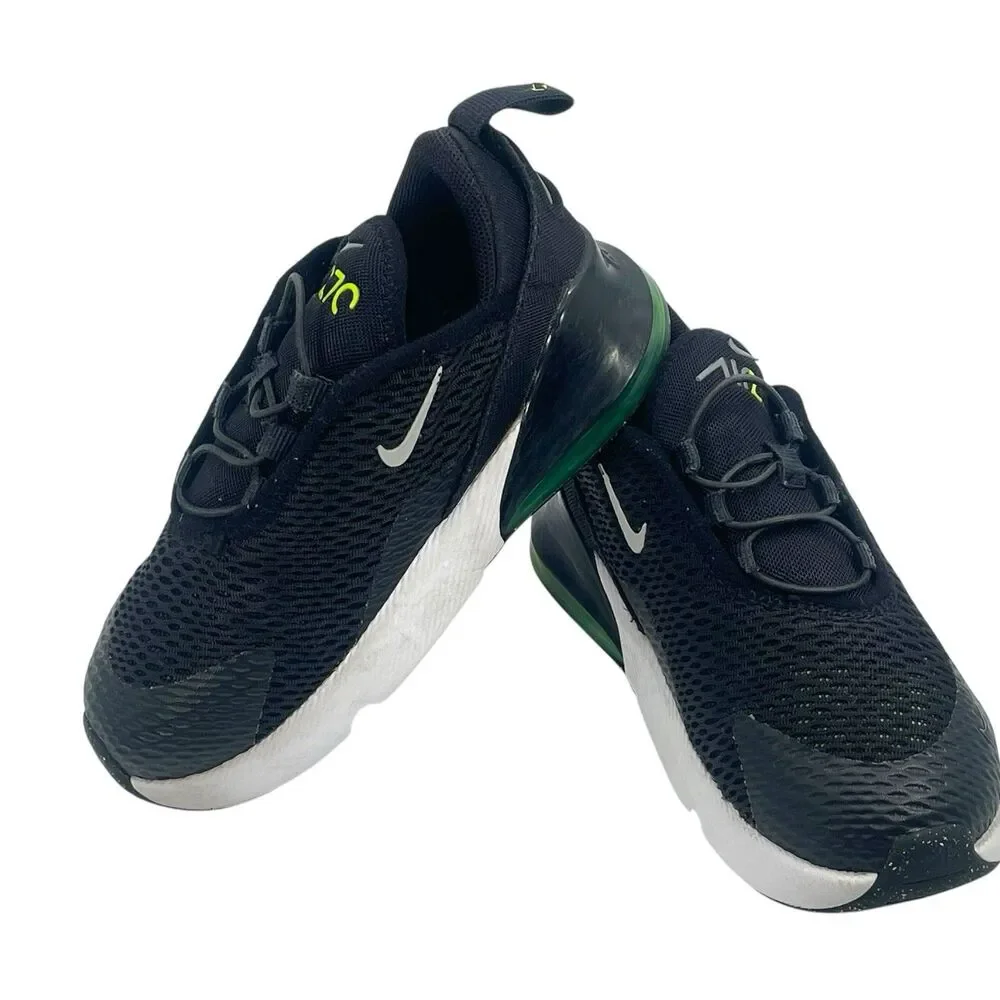 Nike Air Max 270 Kids' Running Shoes, Size 10c Black/White/Neon Green